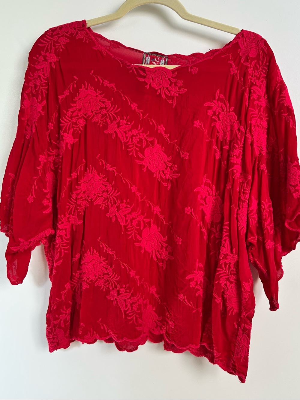 Johnny Was Red Floral Embroidered Women’s Top